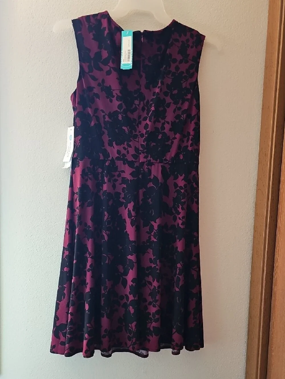 Sleeveless Plum Floral Midi Dress with Black Print